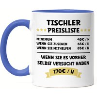 Tischler Preisliste Tasse Blau Möbel Sessel Tisch Küchen Holz Handwerk Werkzeug Hammer Nägel Arbeit Beruf Job von HeyPrintDesigns