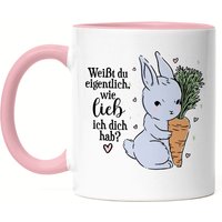 Weißt Du Wie Lieb Ich Dich Habe Tasse Rosa Hase Mit Karotte Süßes Geschenk Kaninchen Möhre von HeyPrintDesigns