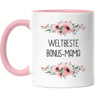 Weltbeste Bonus-Mama Tasse Rosa Mutterliebe Blumenmotiv Geschenkidee Muttertag Geburtstag von HeyPrintDesigns