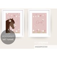 Kinderposter Set Braunes Pferd | Mit Name 2Er Set Dina5, Dina4 Oder Dina3 Personalisierbar Ohne Rahmen Pony von HeyStephieShop