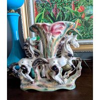Vintage Irisierende Lustreware Große Pferdevase/Mid-Century Opalisierende Vase von HeyTigerVintageGoods