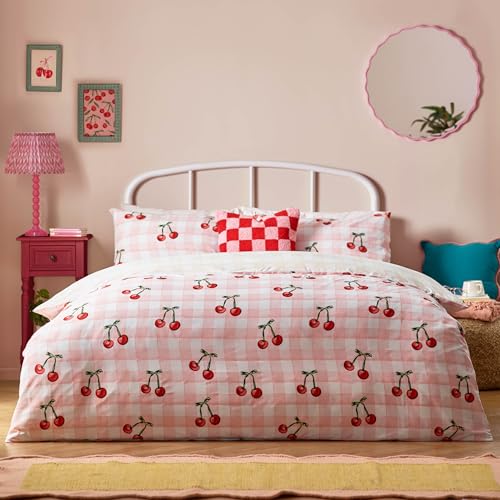 Heya Home Cherry Gingham bedrucktes Bettwäscheset – Doppelbett – Rosa von Heya Home