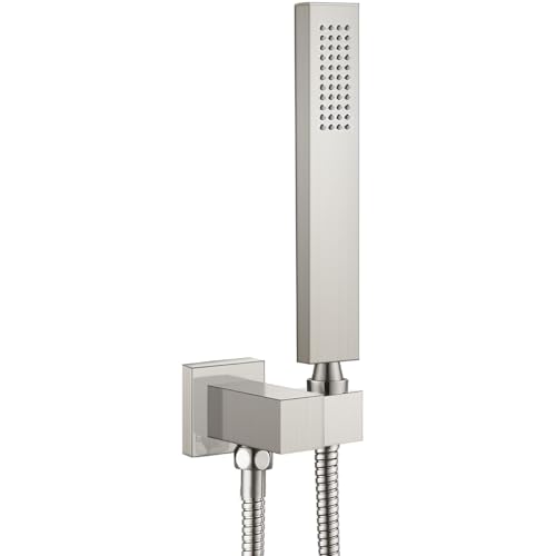 Heyalan SUS304 Edelstahl Handbrause Wand Hochdruck Luxus Duschset High Flow Rechteck Handbrause Spray mit Wandanschluss Halter und Schlauch, gerader Stil, gebürstetes Nickel von Heyalan