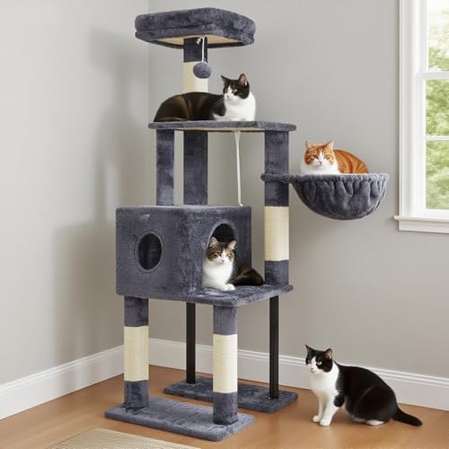 Heybly Kratzbaum, Katzenbaum mit Extra Großem, Weichem Katzenkorb, Katzenkratzbaum mit Geräumigem Katzenbett und Verstecktem Schlafplatz, Robusten Sisal-Kratzsäulen, Sowie Einem Plüschball.HCT200SG Heybly Kratzbaum, Katzenbaum mit Extra Großem, Weichem Katzenkorb, Katzenkratzbaum mit Geräumigem Katzenbett und Verstecktem Schlafplatz, Robusten Sisal-Kratzsäulen, Sowie Einem Plüschball.HCT200SG von Heybly