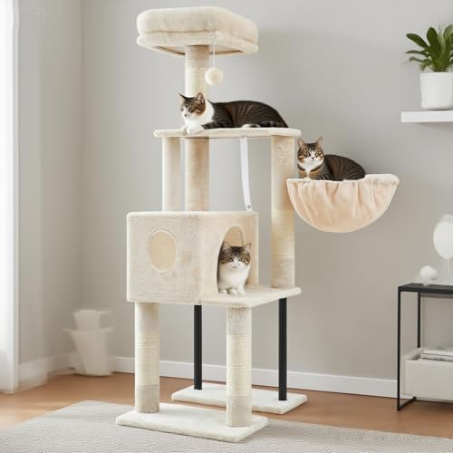Heybly Kratzbaum, Katzenbaum mit Extra Großem, Weichem Katzenkorb, Katzenkratzbaum mit Geräumigem Katzenbett und Verstecktem Schlafplatz, Robusten Sisal-Kratzsäulen, Sowie Einem Plüschball.HCT200SM Heybly Kratzbaum, Katzenbaum mit Extra Großem, Weichem Katzenkorb, Katzenkratzbaum mit Geräumigem Katzenbett und Verstecktem Schlafplatz, Robusten Sisal-Kratzsäulen, Sowie Einem Plüschball.HCT200SM von Heybly