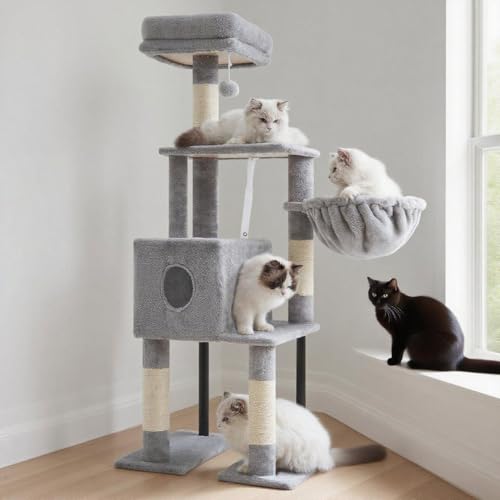 Heybly Kratzbaum, Katzenbaum mit Extra Großem, Weichem Katzenkorb, Katzenkratzbaum mit Geräumigem Katzenbett und Verstecktem Schlafplatz, Robusten Sisal-Kratzsäulen, Sowie Einem Plüschball.HCT200SW Heybly Kratzbaum, Katzenbaum mit Extra Großem, Weichem Katzenkorb, Katzenkratzbaum mit Geräumigem Katzenbett und Verstecktem Schlafplatz, Robusten Sisal-Kratzsäulen, Sowie Einem Plüschball.HCT200SW von Heybly