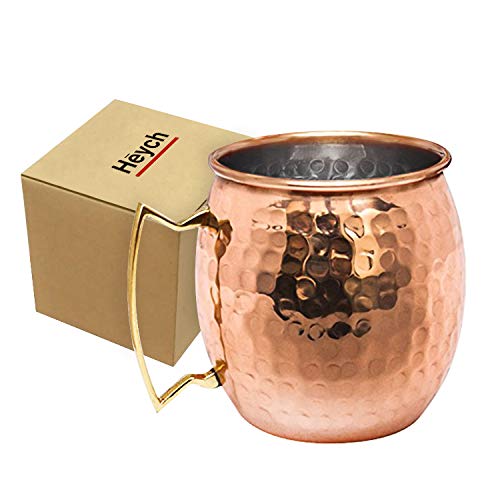 Heych 1 STK. Moscow Mule Kupferbecher COPPLI, gehämmert und handgefertigt (Kupfer und Edelstahl), ideal für kalte oder Heisse Getränke (Cocktails, Bier, Kaffee, Tee etc.) von Heych