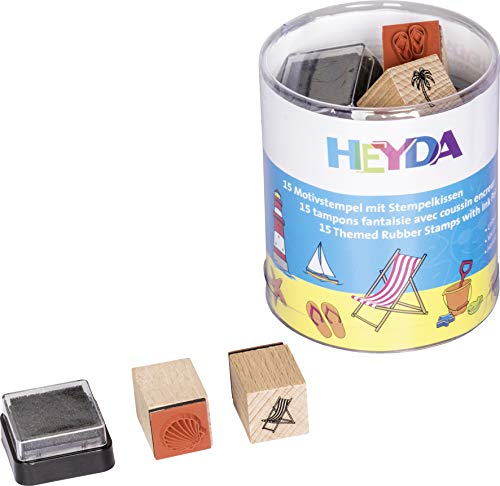 Heyda 204888490 Heyda 204888490 Stempel-Dose (Urlaub) Motivgröße: ca. 1,5 x 1,5 cm , 15 Holz-Stempel von Heyda