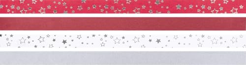 Heyda Faltstreifen-Set für Fröbelsterne | 1,5×45 cm, 120 g/m², rot/silberfarben von Heyda