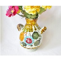 Bunte Folk Art Pottery Vase Von Tonala Mexico Flower & Bird Design von Heydeyjavoo