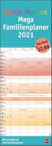 Bunte Wochen Mega Familienplaner Kalender 2021: Mit Schulferien und Stundenplänen. Mit 5 Spalten Bunte Wochen Mega Familienplaner Kalender 2021: Mit Schulferien und Stundenplänen. Mit 5 Spalten von Heye