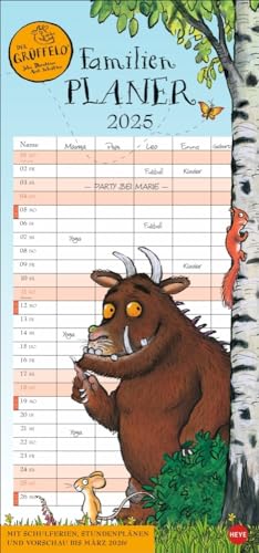 Der Grüffelo Familienplaner 2025: Witziger Kalender mit den bekannten Figuren aus dem Kinderbuch-Klassiker. Hochkant-Format: Langer Kalender mit 5 ... Übersicht und Planung. (Familienplaner Heye) von Heye