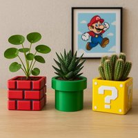 Super Mario Pflanzgefäße Set - 3D-Gedruckte Blumentöpfe Als Ziegel, Röhre & Fragezeichenblock | Gaming Deko Geschenk Für Nerds von HeyerIndustries