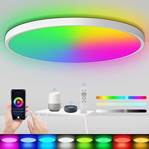 Heyseven LED Deckenleuchte Dimmbar, Alexa Deckenlampe mit Fernbedienung, 24W 2400LM RGB Farbwechsel LED Panel, Wifi App Steuerbar Smart Lampe für Wohnzimmer, Schlafzimmer, Kinderzimmer von Heyseven