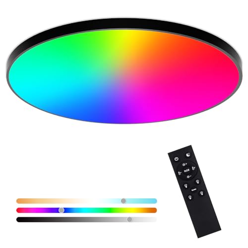 LED Deckenleuchte Dimmbar, 24W Wifi LED Deckenlampe, RGB Farbwechsel Deckenleuchte für Schlafzimmer, Wohnzimmer, IP44 Wasserfest Badlampe, Kompatibel mit Alexa APP Google Assistant, Schwarzer Rahmen von Heyseven