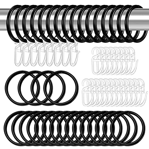 Heyu-Lotus 40 Stück Metall Vorhangringe Vorhang Hängend Ringe und 40 Stück Kunststoff Gardinenhaken für Fenster Tür Duschvorhänge, 32 mm Innendurchmesser(Schwarz) von Heyu-Lotus