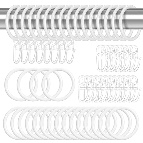 Heyu-Lotus 50 Stück Metall Vorhangringe Gardinen Ringe Vorhang Hängend Ringe und 50 Stück Kunststoff Gardinenhaken für Fenster Tür Duschvorhänge, 30 mm Innendurchmesser von Heyu-Lotus