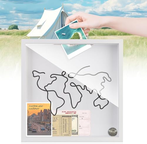 Abenteuer-Archivbox, Reise-Sammelbox, Schattenbox-Bilderrahmen für Wand- und Tischdekoration, Ticket-Schattenbox-Toplader-Vitrinenrahmen von Heyzeibo
