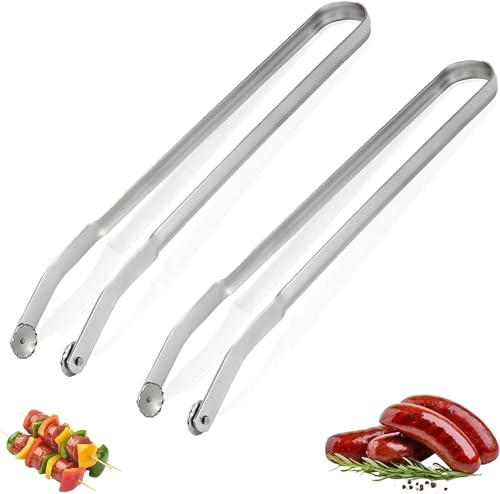 BBQ Würstchen Wendezange, Grillzange Drehbar, 38cm Wurst Grillzange Edelstahl mit Rädchen, zum Wenden von, Steak, Fleisch und Gemüse, Kochzange zum Grillen (2PC) von Heyzeibo
