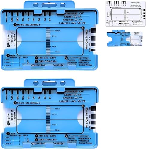 ECG 7 Step Ruler, ECG 7 Step Ruler for ECG/EKG Interpretation, ECG Ruler Plastic Ruler Measuring Tool, ECG Ruler Transparent, ECG Ruler Pocketcard, Easy-to-Carry ECG Ruler (2pcs (with box)) von Heyzeibo