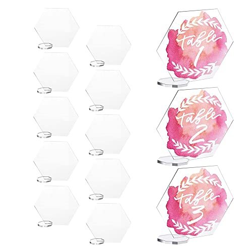 10 Stück transparentes Acrylschild mit 10 Ständer klare Acrylplatten leere DIY Tischschild für Hochzeiten, Party, Meetings, Büro, Restaurants, Bar (Hexagon) von Hezhou