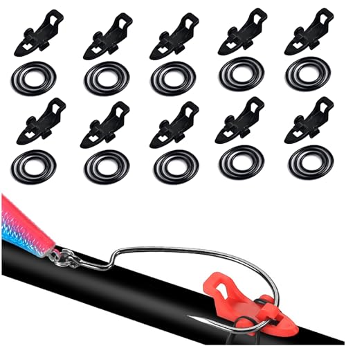10Pcs Hook Keeper Hakenöse Hakenhalter Haken Halterung Fisch Angelgerät Zubehör Kunststoff Fischköder Köderhalter Fishing Hook Keeper Fishing Hook Secure Keeper Halter Jig Haken (Schwarz) von Hezhou