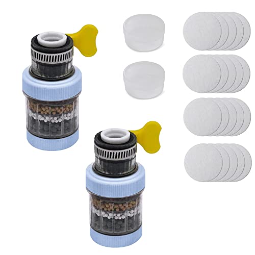 2 Stück Wasserhahnfilter Aktivkohle-Wasserhahn Aktivkohle-runder Hahn Wasser Filter 6-Stufen-Filter für 15 mm/20 mm/25 mm Wasserhähne + 20 Stück waschbare und austauschbare Filterelemente (blau) von Hezhou