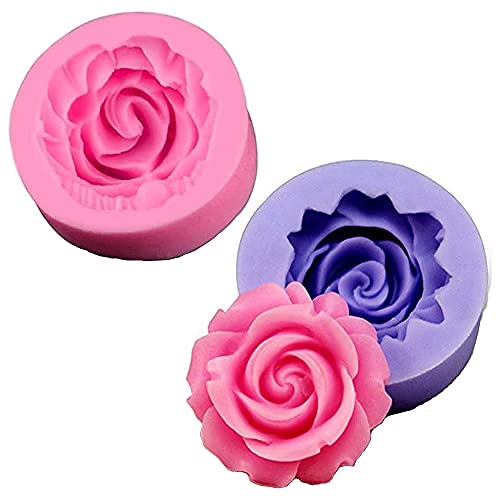 2 Stücke 3D Silikon Backform Rose Blume Silikon Form Fondant Geschenk Dekorieren Schokolade Cookie Seife Polymer Clay Harz Backformen für Seife, Süßigkeiten, Schokolade 35mm*35mm*18mm von Hezhou