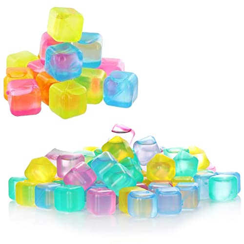 Hezhou 50 Stücke Bunte Eiswürfel Deko Acryl Eiswürfel Kunststoff Ice wiederverwendbar Eiswürfel Im Freien Kunststoff Eiswürfel Für Whiskey Fotografieren Props Deko 15mm (Leuchtendes Modell) von Hezhou