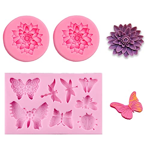 Hezhou 3 Stück Silikon-Formen 3D Silikon Backform für Kuchen-Fondant Dekorieren Blätter Schmetterlinge Lotus Form Silikonform Fondant Formen Silikon Silikonform Rose Silikon Fondant Kuchen Formen von Hezhou