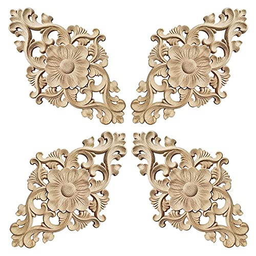 Hezhou 4 Stück Holz Geschnitzte Ecke Onlay Applique Geschnitzte Möbel Appliques Schnitzerei Ornament Applique Frame Ornament Wandornamente Holz Applique Ornament Onlay Applique Frame 15*10.5*0.8 cm von Hezhou