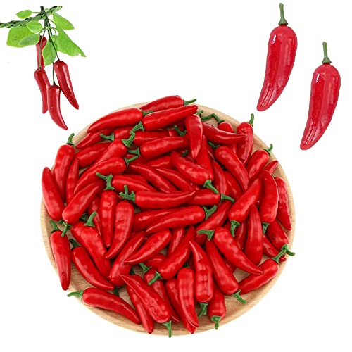 Hezhou 60 Stück Künstliche Lebensechte Mini Pfeffer Chili Obst Kunstobst künstliche Chili Gemüse Dekoration für Zuhause,Küche,Garten,Innendekoration,realistische gefälschte Gemüsedekoration (Rot) von Hezhou