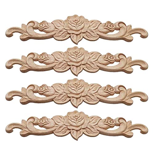 Hezhou Holz Ornament Holzornamente für Möbel Vintage Deko Geschnitztes Holz Skulptur Applique Onlay Lange Geschnitzte Holzschnitzerei Applikation Unbemalte für Möbel (F) von Hezhou