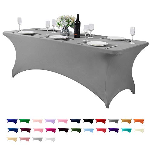 Spandex-Tischdecke für 2,4 m Tisch, universell, dehnbar, für Partys, Bankette, Hochzeiten und Veranstaltungen, Grau von Hezuzo