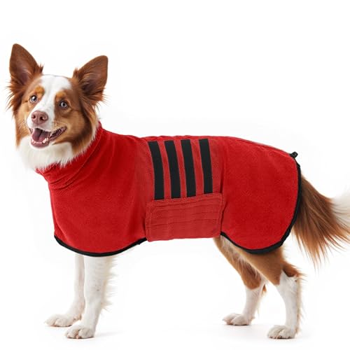 HezzLuv Bademantel für Hunde, Hundebademantel Aus Mikrofaser Für Mittlere Und Große Hunde, Saugstarker Hundehandtuch, Schnell Trocknend, Hunde Trockenmantel Mit Klettverschluss Für Hunde (Rot XXL) von HezzLuv