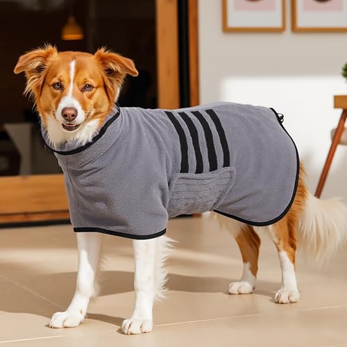 HezzLuv Mikrofaser-Hunde-Bademantel, Handtuch – super saugfähiger Trockenmantel für Welpen, mittelgroße und große Hunde – schnell trocknend, verstellbarer Bademantel für Haustiere und Katzen von HezzLuv
