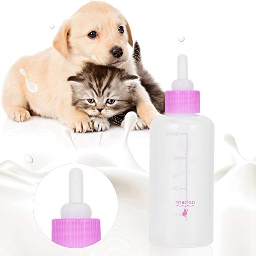 Pssopp 6 STÜCKE Haustier Kätzchen Babyflasche Flasche Spritze Schnuller Neugeborenen Haustier Kleine Hund Katze Flüssige Fütterung Liefert 60 ml mit Ersatznippel(Rosa) von Pssopp