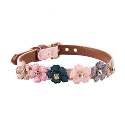 Pssopp Hffheer Verstellbares Hundehalsband Pet Cute PU Lederhalsband Daisy Flower Shape Puppy Necklace Dekorationshalsband für kleine mittlere Katze Hund(S-Rosa) von Pssopp