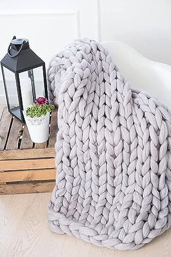 Hfnnhl Grobstrickdecke Handgefertigter Grobstrick Überwurf, Grob Strickdecke Warme Decke Karierte Strickbett Sofa Überwürfe Dekorationen Weihnachts Geschenk (Color : Gray, Size : 100x120cm) von Hfnnhl