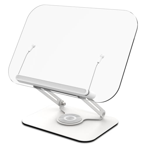 Verstellbarer Buchständer Mit 360° Schwenkfuß Zum Freihändigen Lesen, Kochbuchständer für Küche, Faltbarer Tragbarer Buchhalter für Büro, Schule, Lehrbuch (Transparente) von Hggzeg