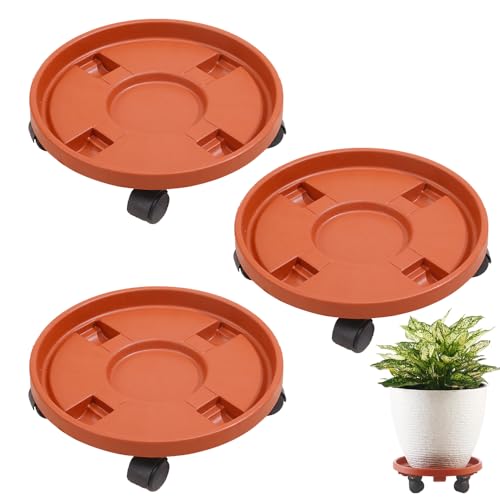 Hggzeg Pflanzen-Caddy mit Rädern, robuster, rostfreier Blumentopfwagen, runder Topfpflanzenständer, Mover für drinnen und draußen, Hausgartengeräte (30 cm) von Hggzeg