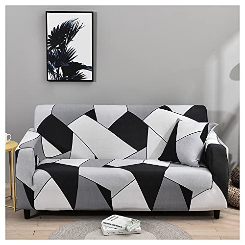 Hggzeg Sofabezug, hoher Stretch, elastischer Stoff, 1-2-3-Sitzer-Sofa-Schonbezug, bedruckt, rutschfest, maschinenwaschbar (2-Sitzer, schwarz, weiß, grau) von Hggzeg