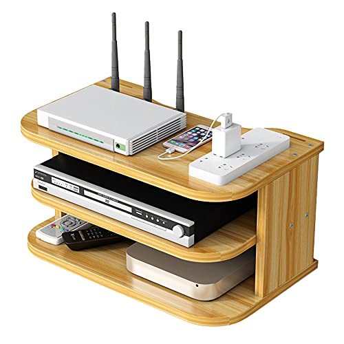 Hggzeg WiFi Router Aufbewahrungsbox Schwebende Regale TV Set-Top-Rack, Wandmontage mehrschichtige Kabel-Management Lagerregal für Wanddekoration (jl04,Kirschholz) von Hggzeg