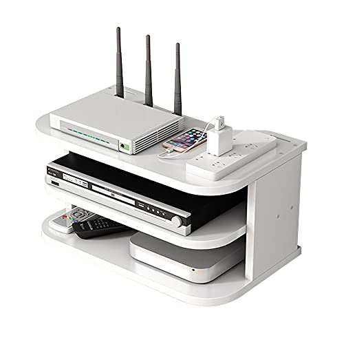 Hggzeg WiFi Router Aufbewahrungsbox schwebende Regale TV Set-Top-Rack, Wandmontage mehrschichtiges Kabelmanagement Lagerregal für Wanddekoration (jl04,weiß) von Hggzeg