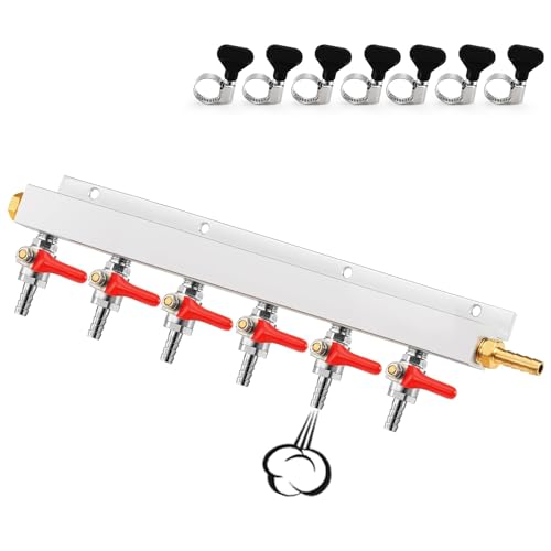 Hgkeke Co2-Verteiler, 5/16 Zoll Barded Gas Krümmer 6 Wege Co2 Verteilerkrümmer CO2 Splitter mit integrierten Rückschlagventilen CO2 Verteiler Unabhängige Abschaltung Gasverteiler für Selbstgebraut von Hgkeke