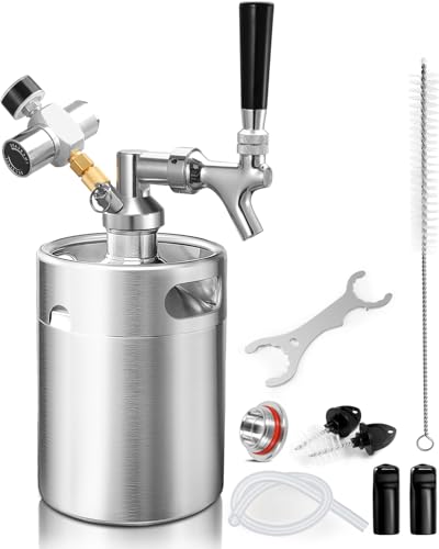 Hgkeke Mini-Fass-Growler Wasserhahn-System, Druck-Edelstahl-Bierfass mit CO2-Regler und selbstschließendem Wasserhahn, tragbarer Bierzüchter, um frisch zu halten für selbstgebrautes Brauen, 1,8 l Hgkeke Mini-Fass-Growler Wasserhahn-System, Druck-Edelstahl-Bierfass mit CO2-Regler und selbstschließendem Wasserhahn, tragbarer Bierzüchter, um frisch zu halten für selbstgebrautes Brauen, 1,8 l von Hgkeke