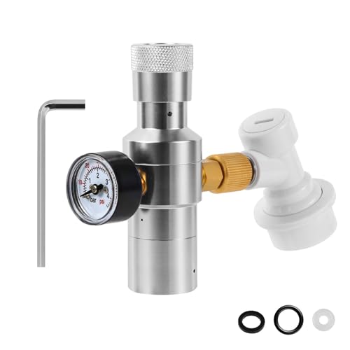 Mini-Fassregler, CO2-Ladegerät, 0-60 PSI, Mini-CO2-Regleradapter, passend für 16-g-Kartuschen, 3/8-Zoll-Gewindeadapter, Kugelverriegelung, Gas-Trenn- und Ersatz-O-Ringe, Co2-Fass-Ladegerät für von Hgkeke