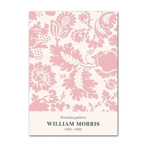Hgoubyk William Morris Pink Flower Leaf Poster und Drucke, Moderne Wandkunst, Klassische Pflanzen-Leinwandmalerei, ästhetische Bilder für die Heimdekoration, 50 x 70 cm x 1, ohne Rahmen von Hgoubyk