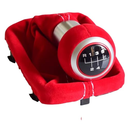 Hguvsjd Schaltknäufe Für A3 S3 2001 2002 2003 5/6 Geschwindigkeit Komplett Schwarz Rot Schaltknauf Wildleder Leder Gamasche Boot Abdeckung Auto Schaltknauf(5 Speed-Red) von Hguvsjd