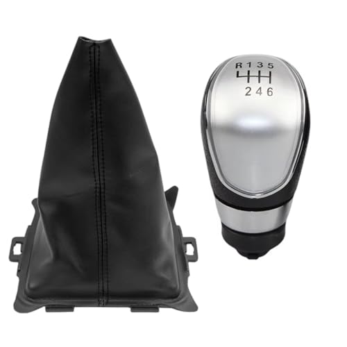Hguvsjd Schaltknäufe Für Ford Für Fiesta 2008-2012 5/6-Gang-Schaltknauf Ledergamasche Kofferraumabdeckung Staubdichtes Abdeckungsgehäusehalsband Auto Schaltknauf(6 Speed Silver) von Hguvsjd